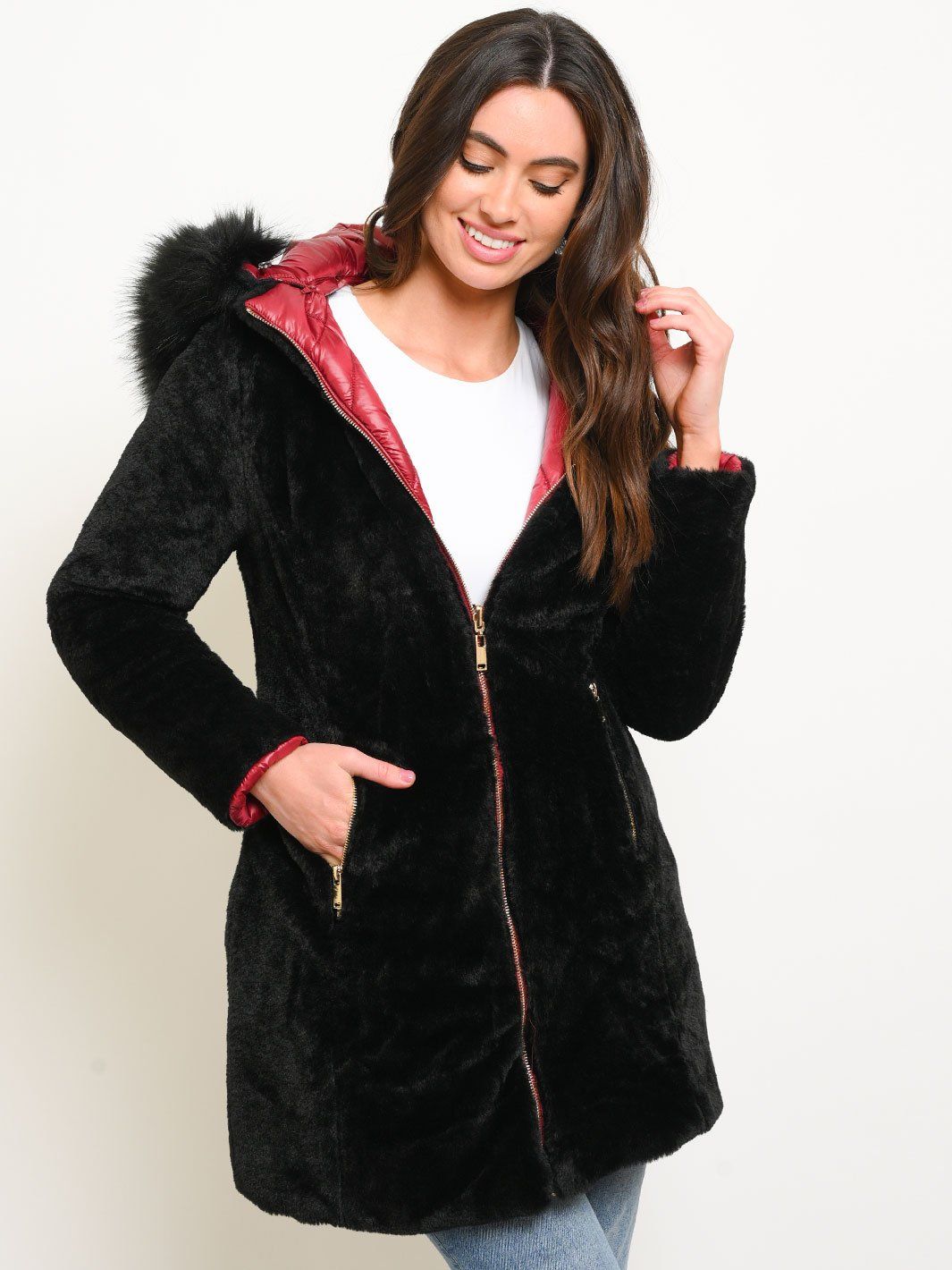WOMEN'S LONG QUILTED REVERSIBLE COAT