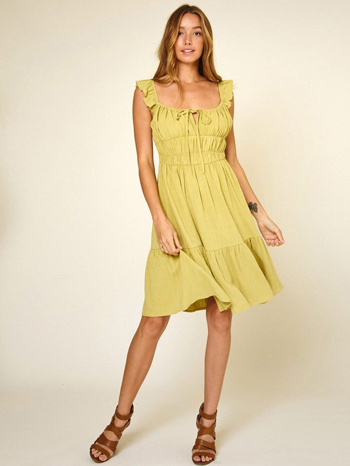 WOMEN'S SLEEVELESS RUFFLE SMOCK TIERED MINI DRESS