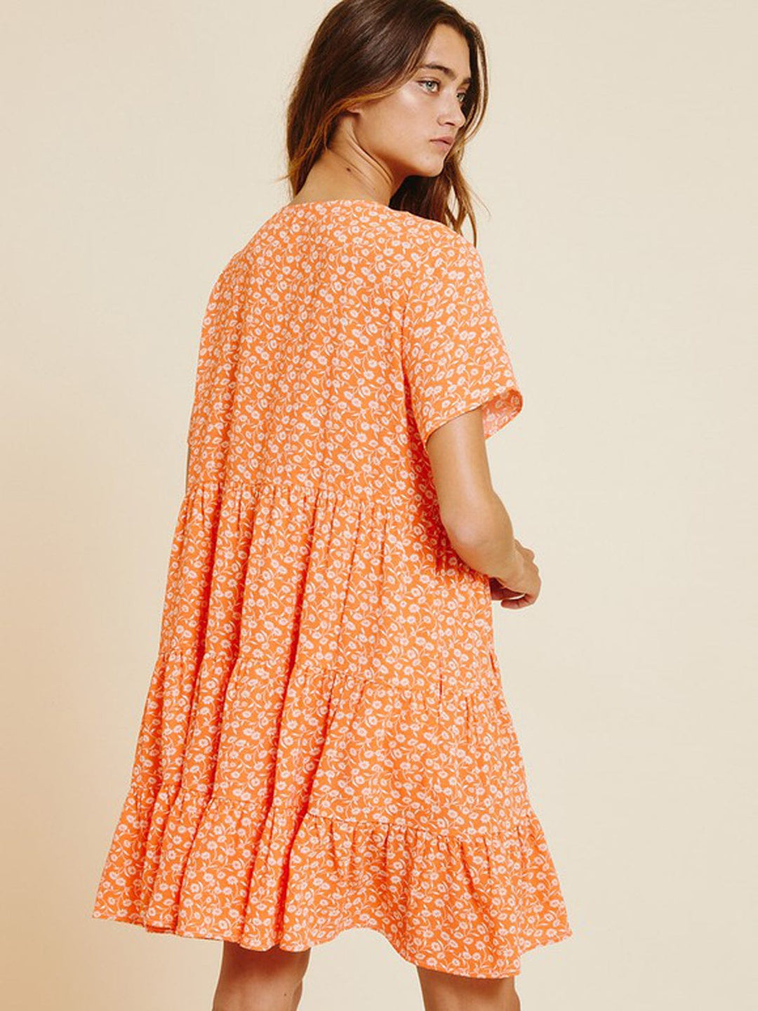 WOMEN'S SHORT SLEEVE BUTTON UP V-NECK MINI DRESS