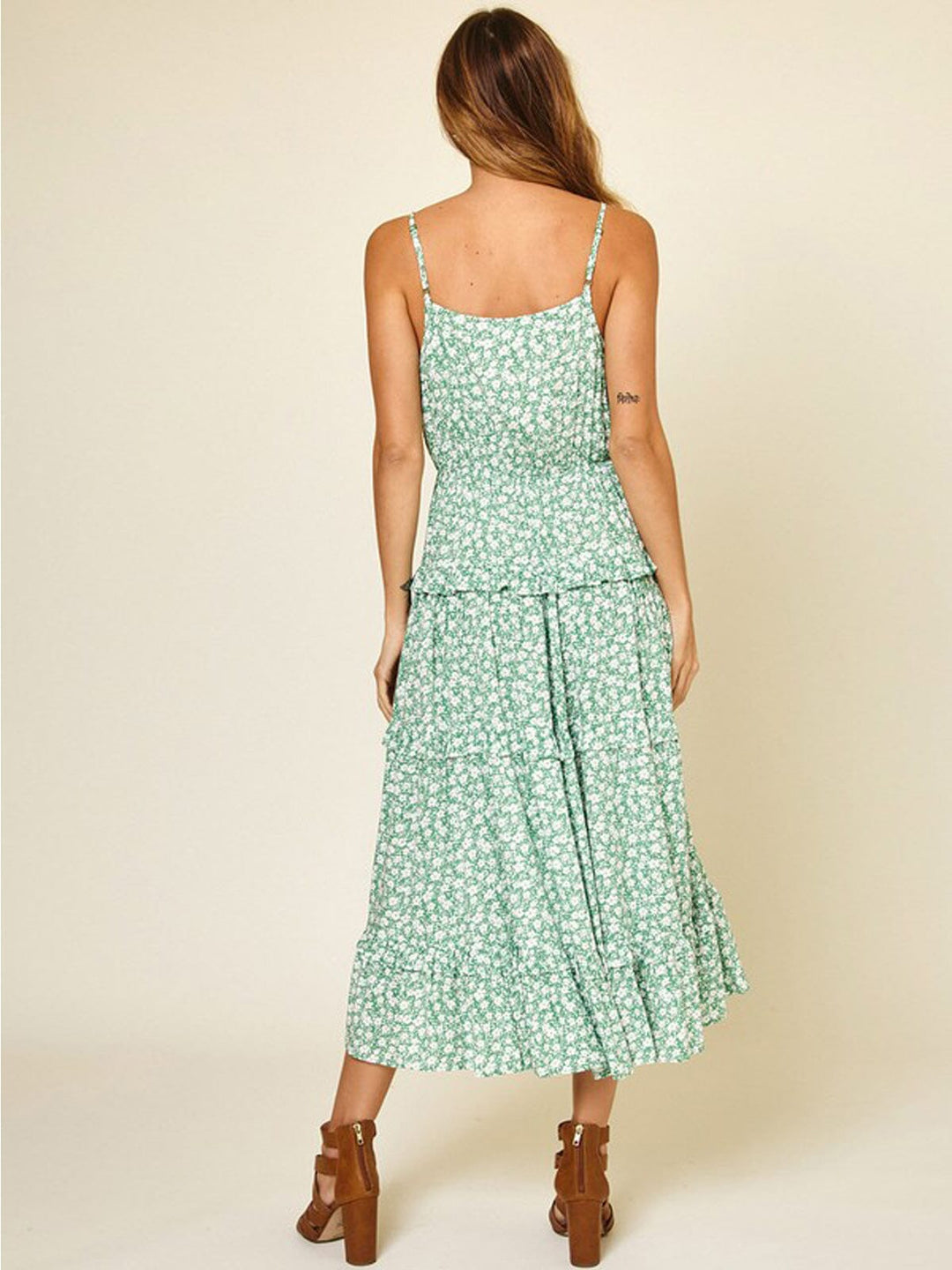 WOMEN'S SLEEVELESS RUFFLE TIERED FLORAL MAXI DRESS