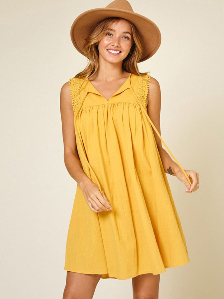 WOMEN'S SLEEVELESS LACE UP FRONT TUNIC MINI DRESS