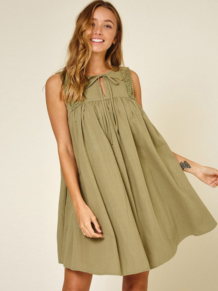 WOMEN'S SLEEVELESS LACE UP FRONT TUNIC MINI DRESS