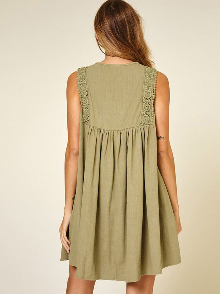 WOMEN'S SLEEVELESS LACE UP FRONT TUNIC MINI DRESS