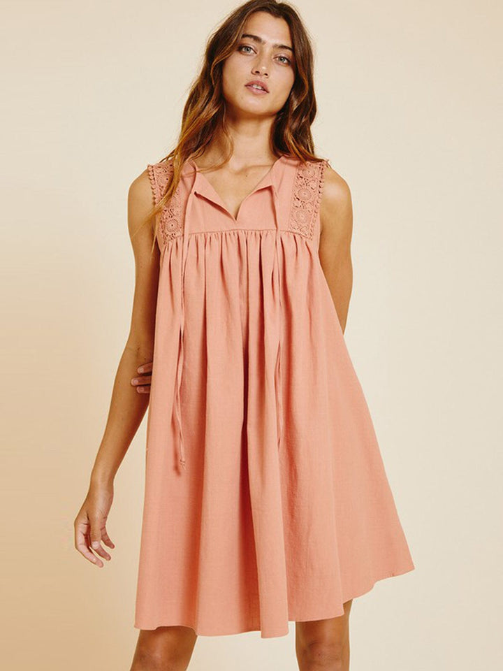 WOMEN'S SLEEVELESS LACE UP FRONT TUNIC MINI DRESS