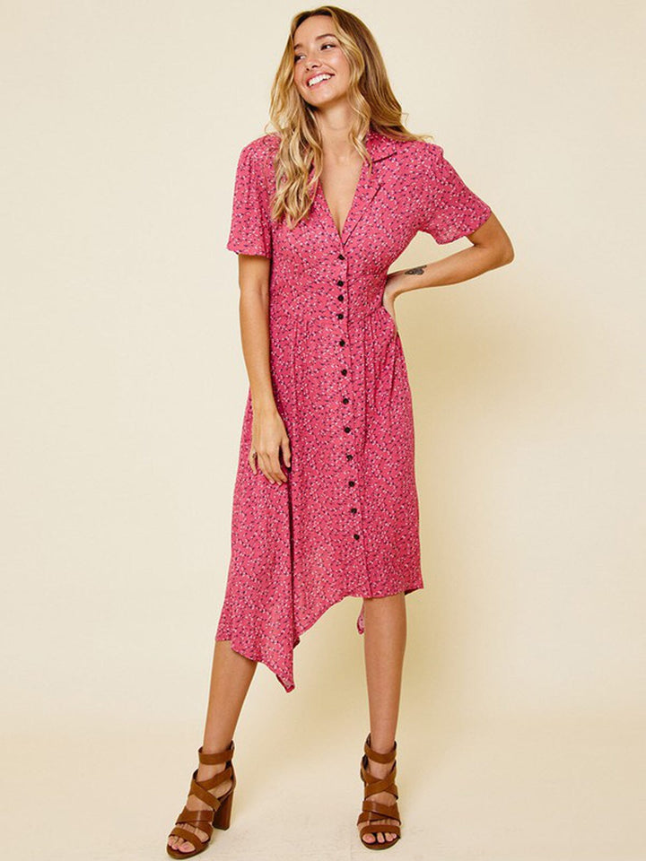 WOMEN'S SHORT SLEEVE SMOCK HI-LOW MIDI DRESS