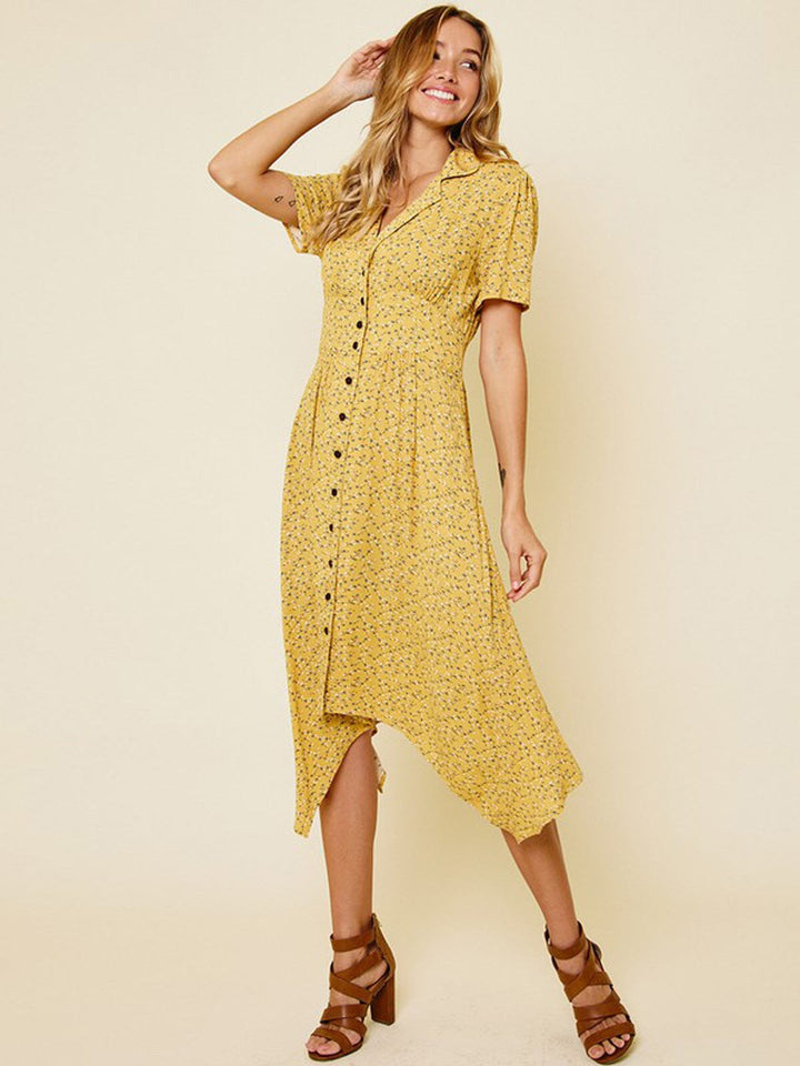 WOMEN'S SHORT SLEEVE SMOCK HI-LOW MIDI DRESS