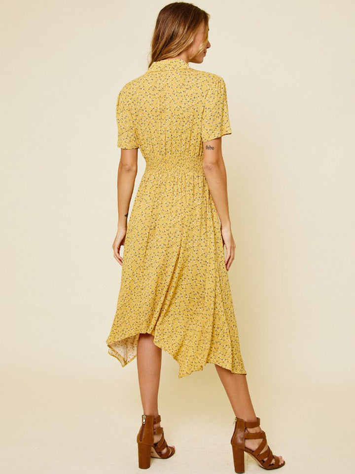 WOMEN'S SHORT SLEEVE SMOCK HI-LOW MIDI DRESS