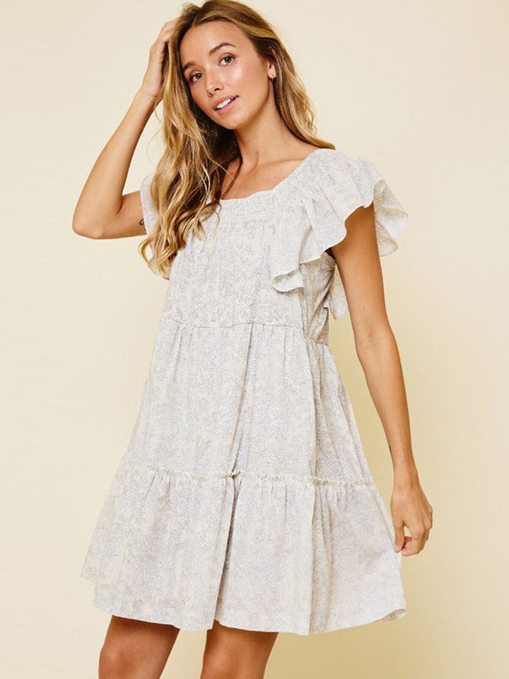 WOMEN'S SLEEVELESS RUFFLE TIERED SMOCK NECK FLORAL MINI DRESS