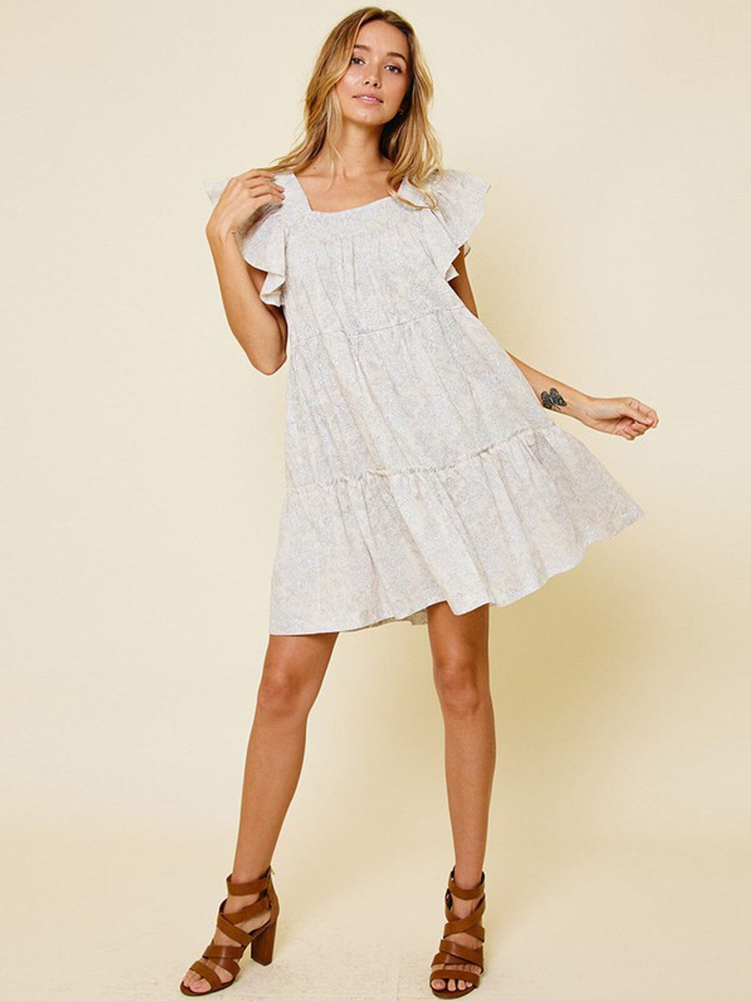 WOMEN'S SLEEVELESS RUFFLE TIERED SMOCK NECK FLORAL MINI DRESS