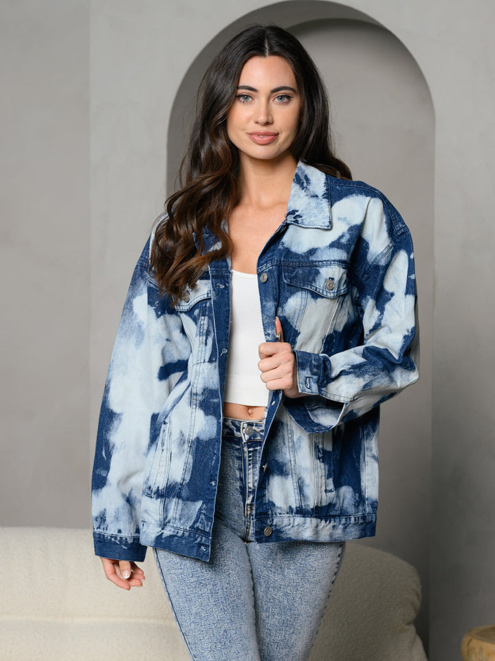 WOMEN'S LONG SLEEVE BUTTON UP DENIM TIE DYE JACKET
