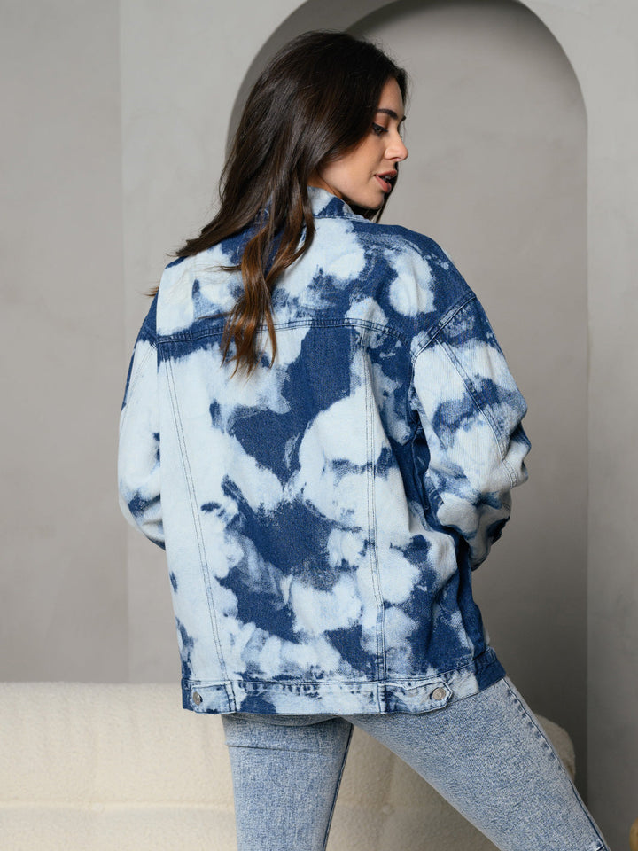 WOMEN'S LONG SLEEVE BUTTON UP DENIM TIE DYE JACKET