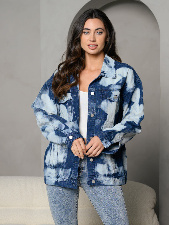 WOMEN'S LONG SLEEVE BUTTON UP DENIM TIE DYE JACKET