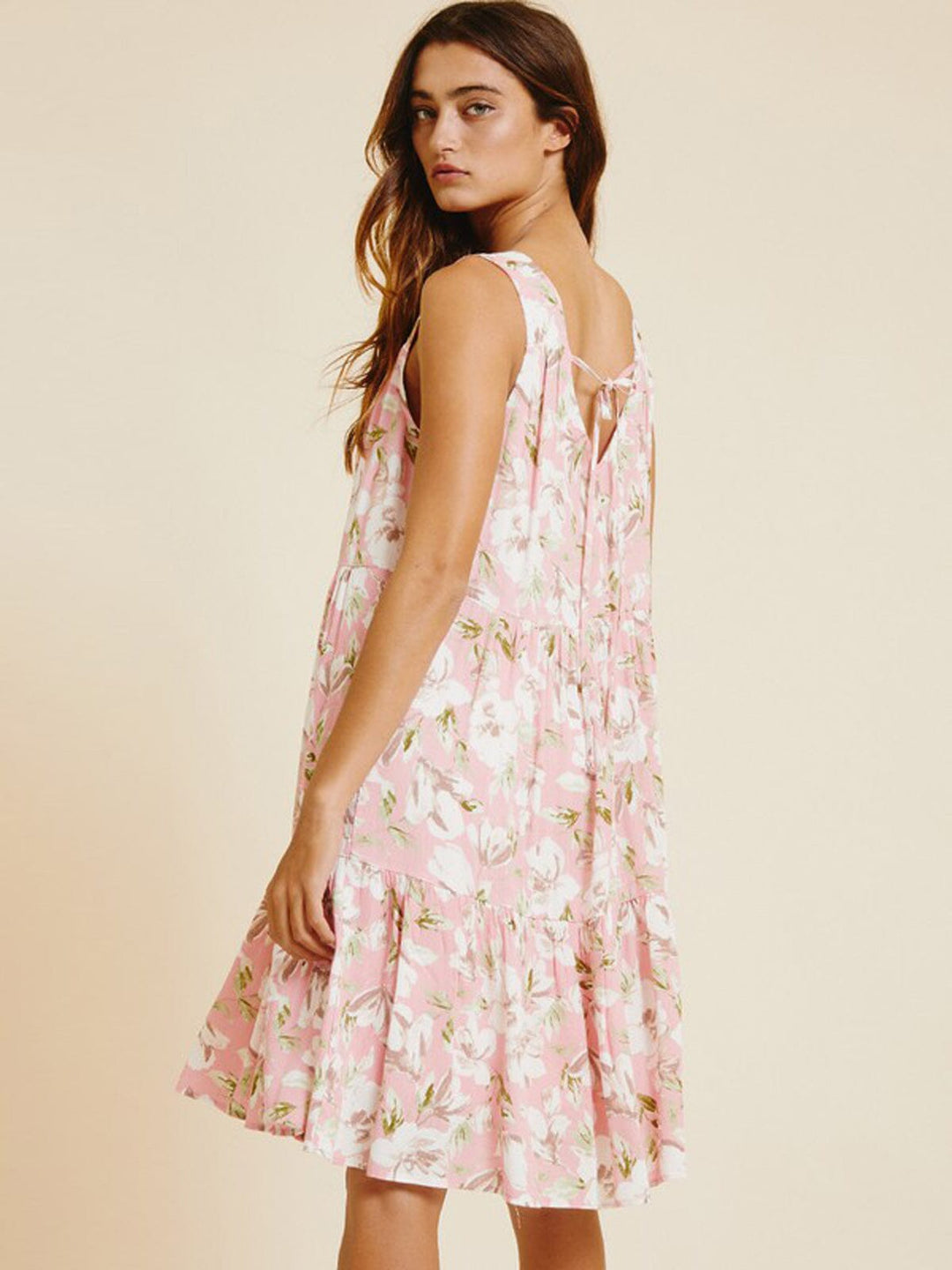 WOMEN'S SLEEVELESS V-NECK BACK TIE FLORAL MINI DRESS