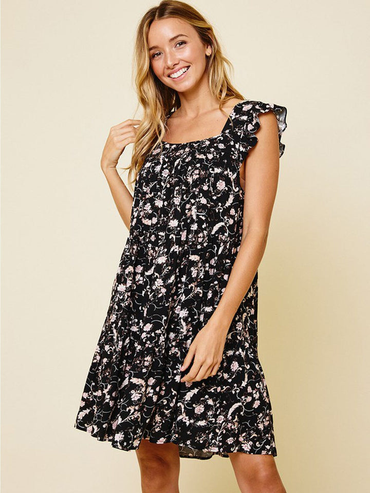 WOMEN'S SLEEVELESS RUFFLE TIERED FLORAL TUNIC MINI DRESS