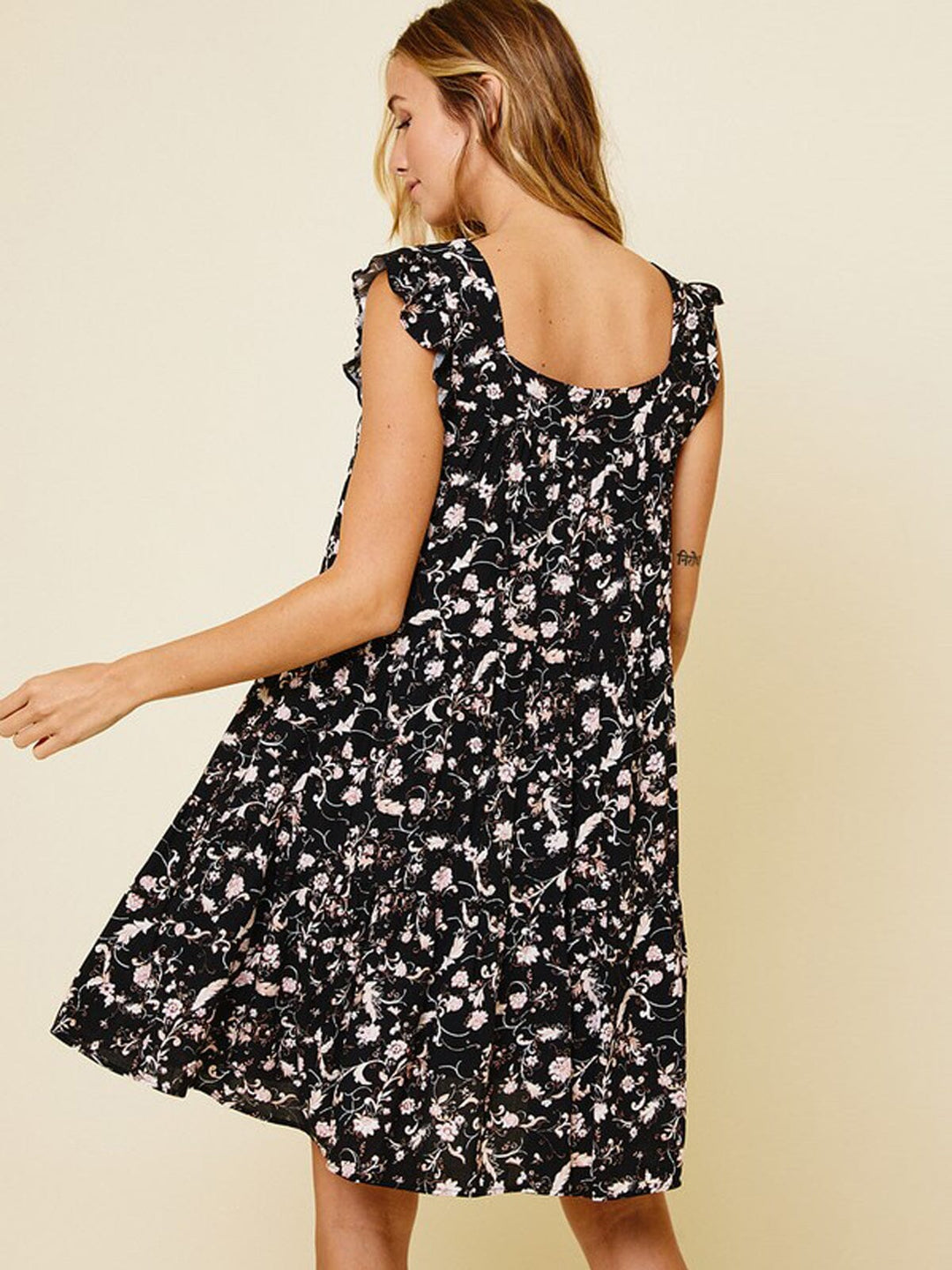 WOMEN'S SLEEVELESS RUFFLE TIERED FLORAL TUNIC MINI DRESS