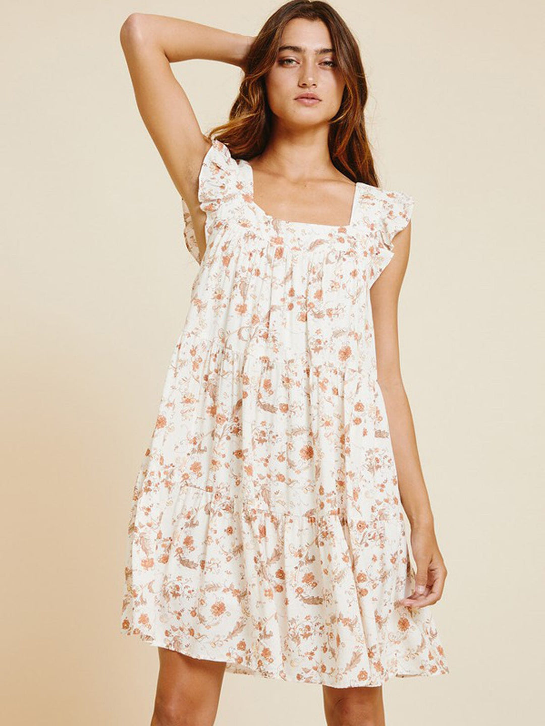WOMEN'S SLEEVELESS RUFFLE TIERED FLORAL TUNIC MINI DRESS