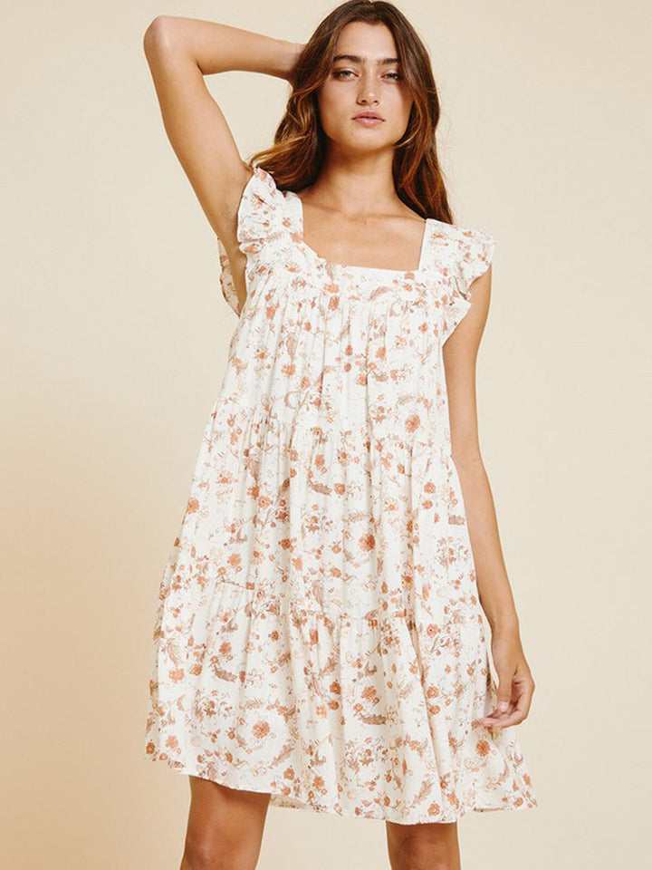 WOMEN'S SLEEVELESS RUFFLE TIERED FLORAL TUNIC MINI DRESS