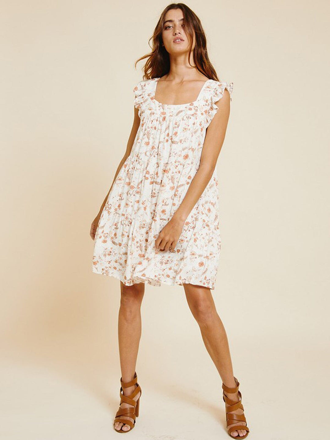 WOMEN'S SLEEVELESS RUFFLE TIERED FLORAL TUNIC MINI DRESS