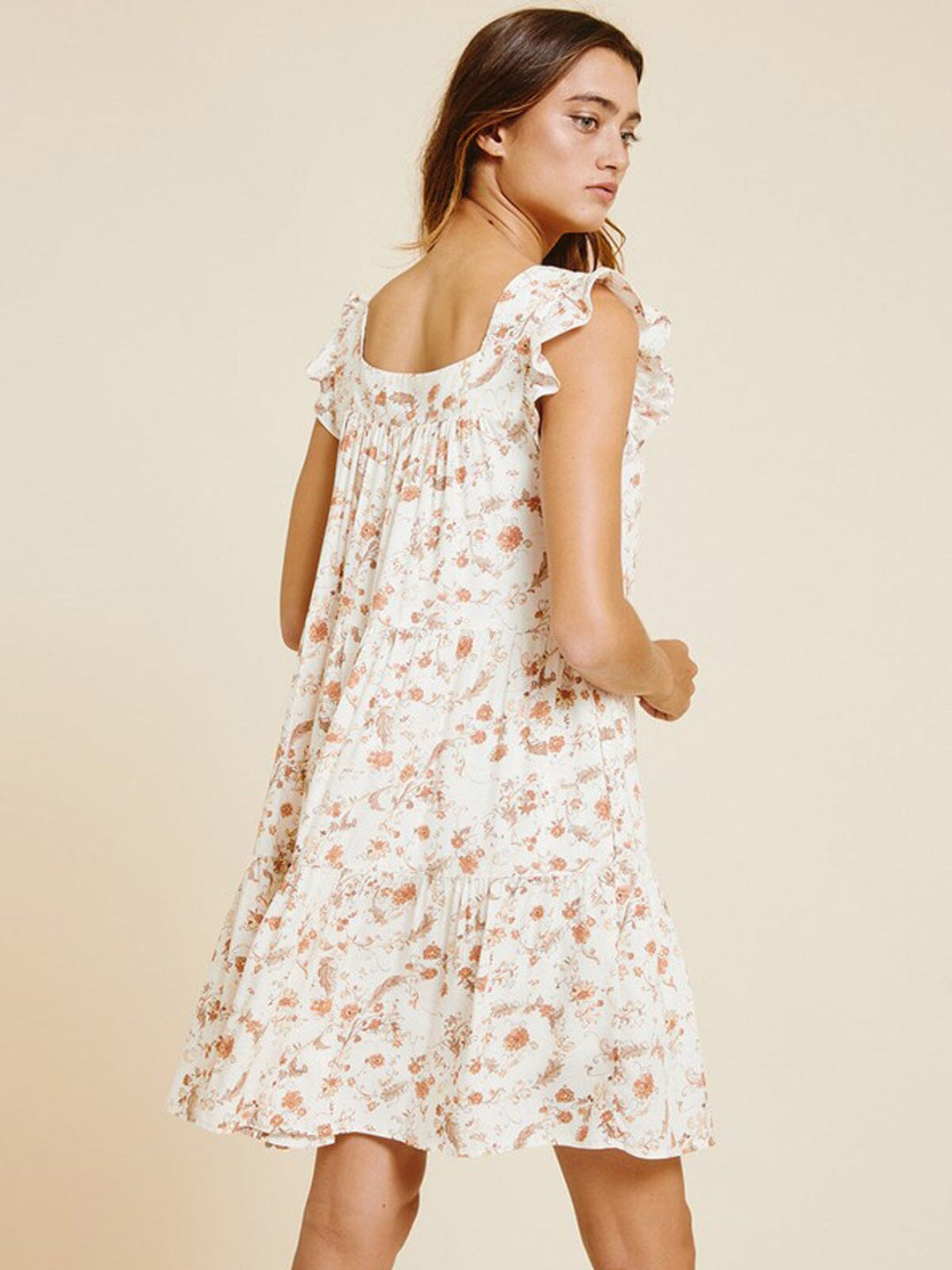 WOMEN'S SLEEVELESS RUFFLE TIERED FLORAL TUNIC MINI DRESS