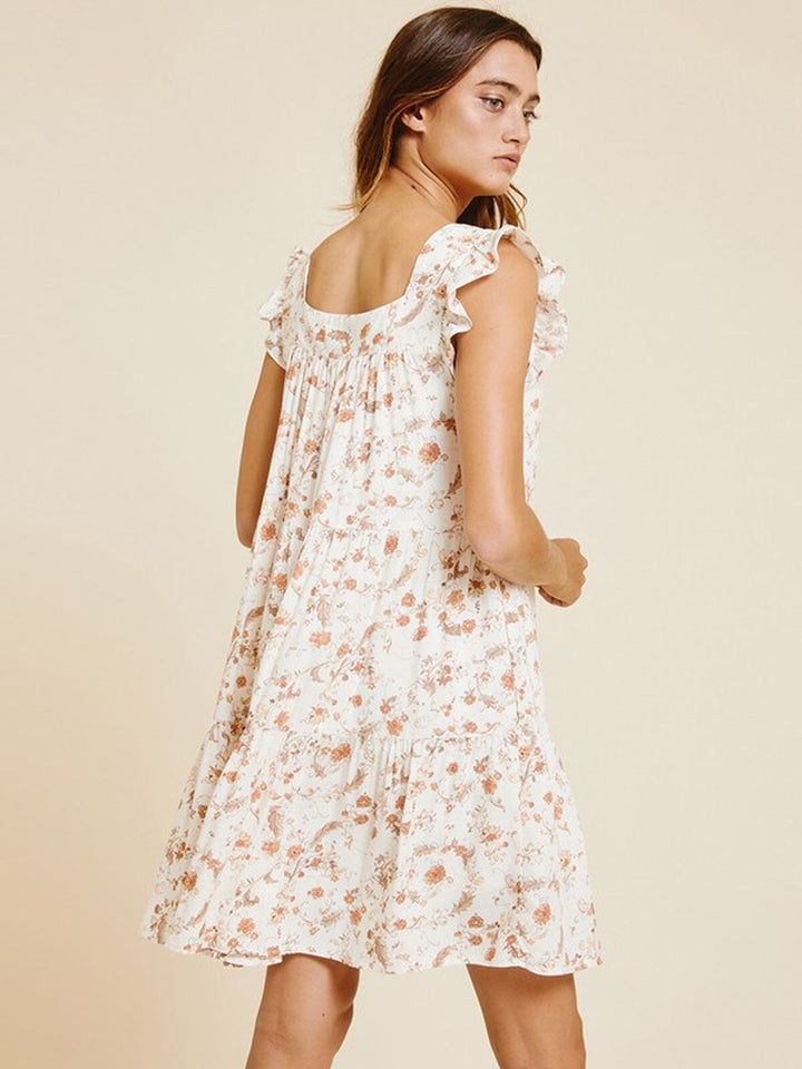 WOMEN'S SLEEVELESS RUFFLE TIERED FLORAL TUNIC MINI DRESS