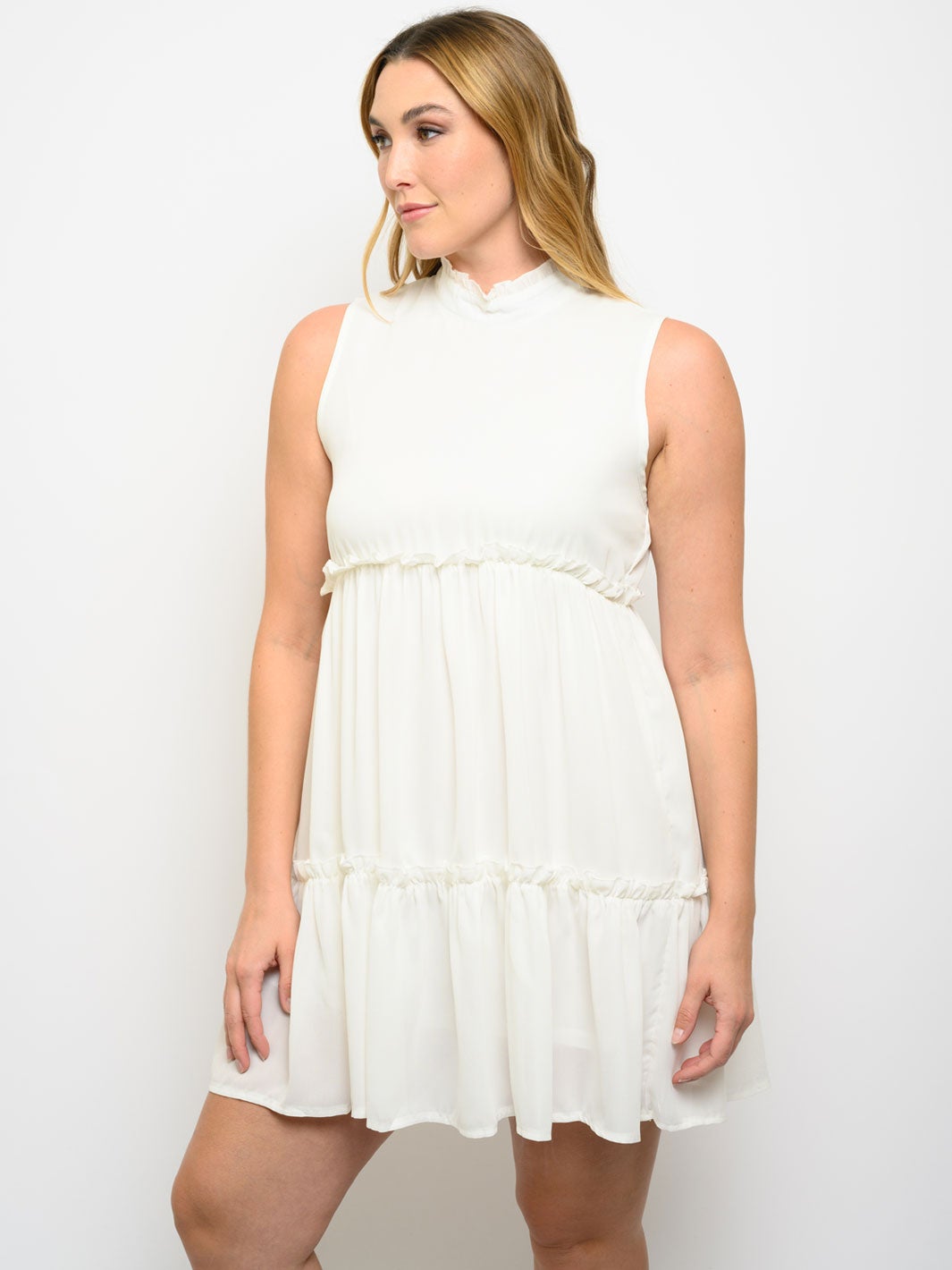 PLUS SIZE RUFFLE DETAIL TUNIC MINI DRESS