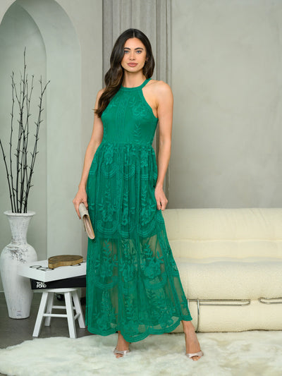 WOMEN'S SLEEVELESS ALL OVER LACE MAXI DRESS