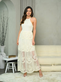 WOMEN'S SLEEVELESS ALL OVER LACE MAXI DRESS
