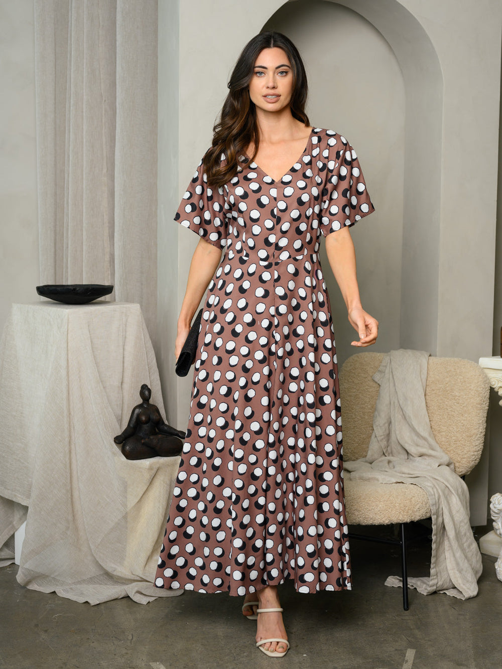 WOMEN'S SHORT SLEEVE V-NECK MAXI DRESS