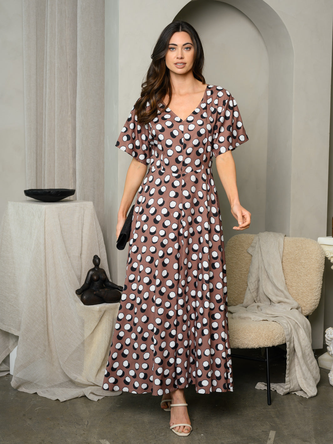 WOMEN'S SHORT SLEEVE V-NECK MAXI DRESS