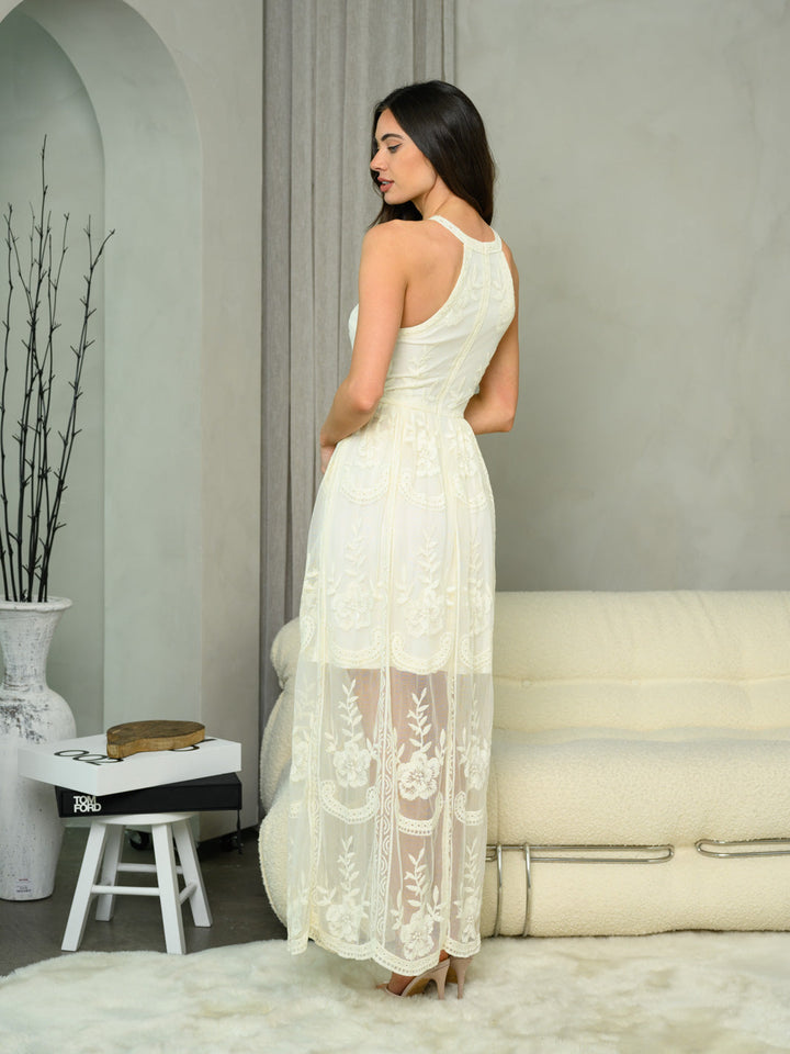 WOMEN'S SLEEVELESS ALL OVER LACE MAXI DRESS