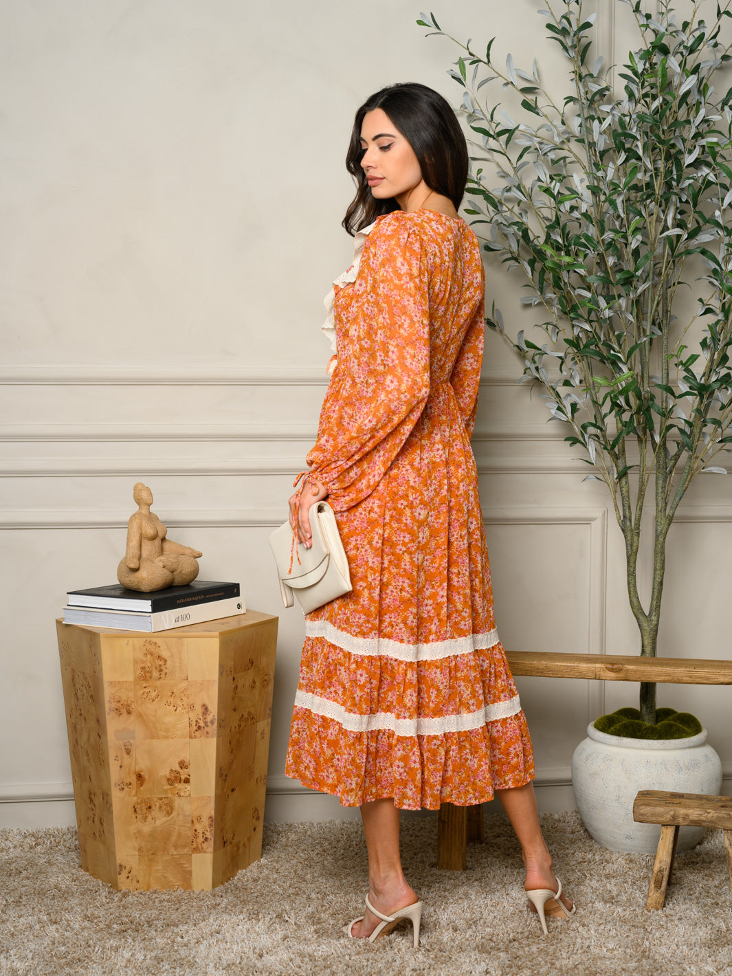 WOMEN'S LONG SLEEVE FLORAL PRINT MAXI DRESS