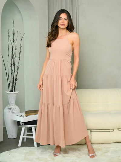 WOMEN'S SLEEVELESS OPEN BACK TIERED MAXI DRESS