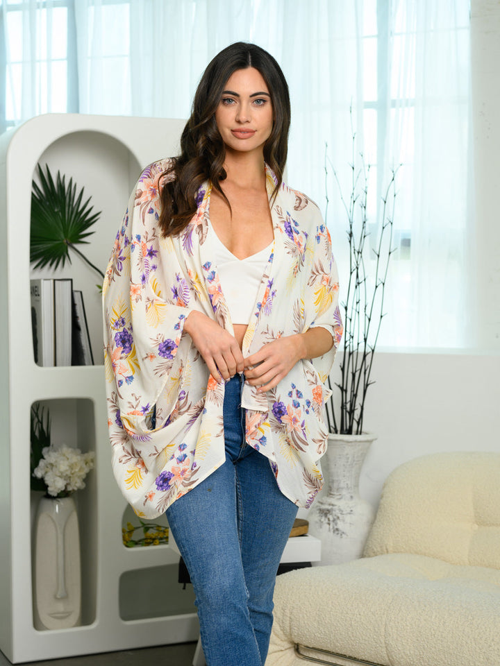 WOMEN'S SHORT SLEEVE FLORAL KIMONO