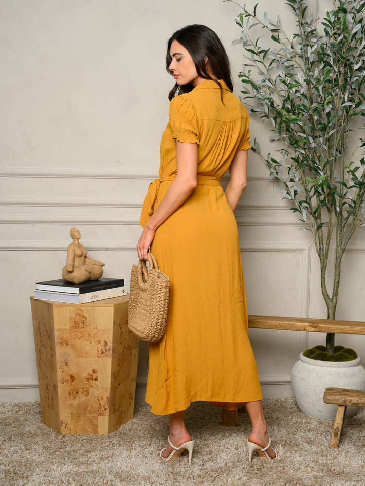 WOMEN'S SHORT SLEEVE WRAP MAXI DRESS