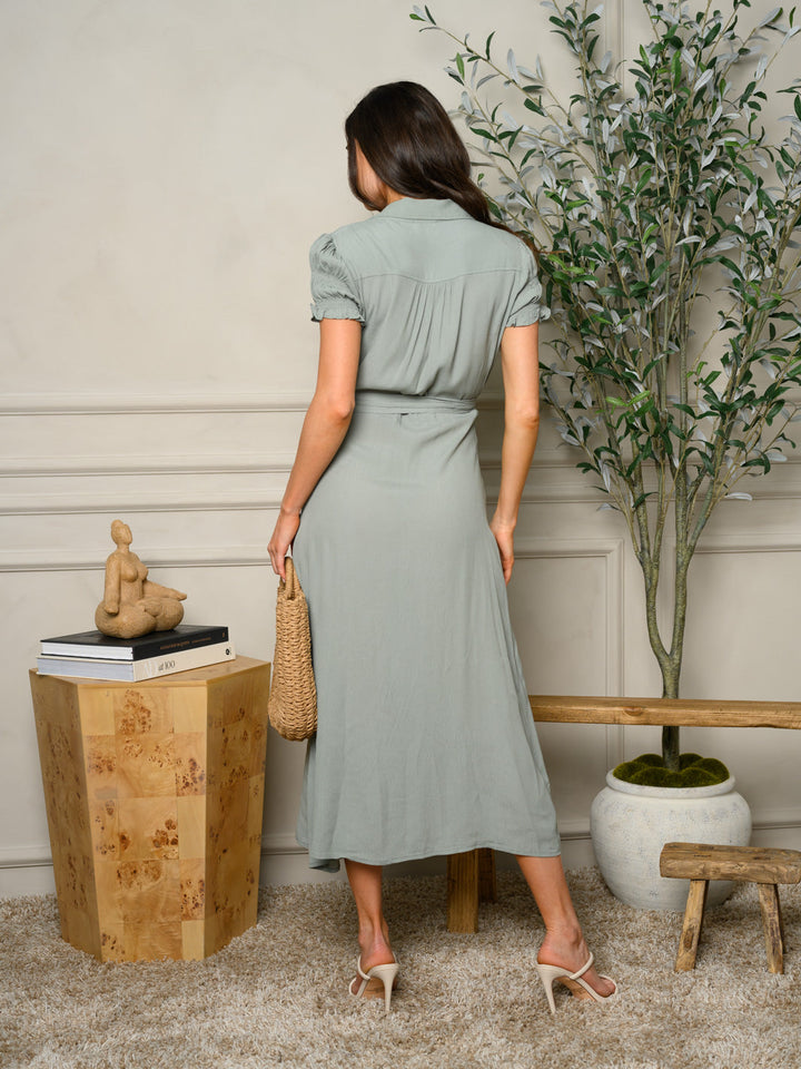 WOMEN'S SHORT SLEEVE WRAP MAXI DRESS