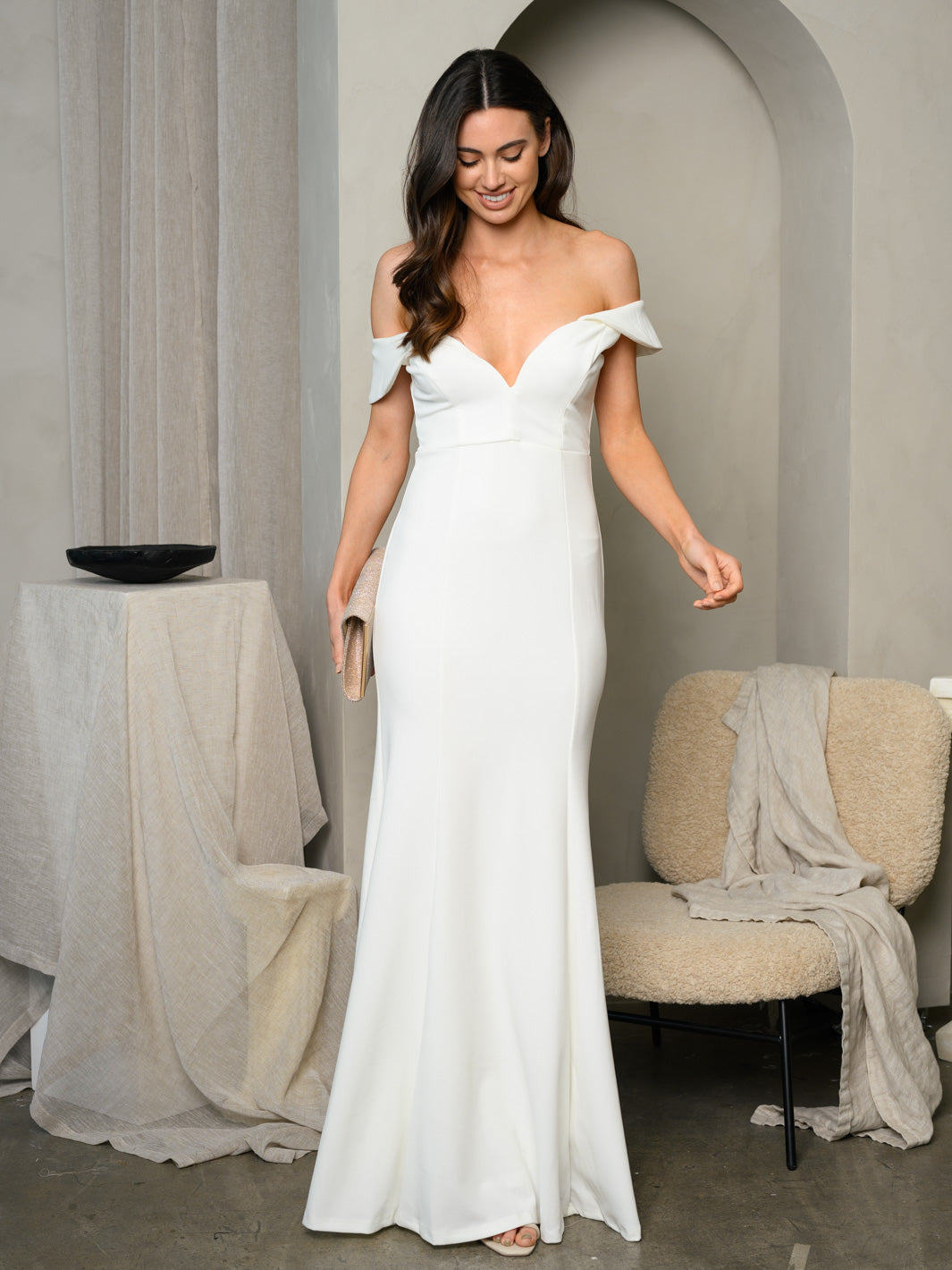 WOMEN'S OFF SHOULDER V-NECK BODYCON MAXI DRESS