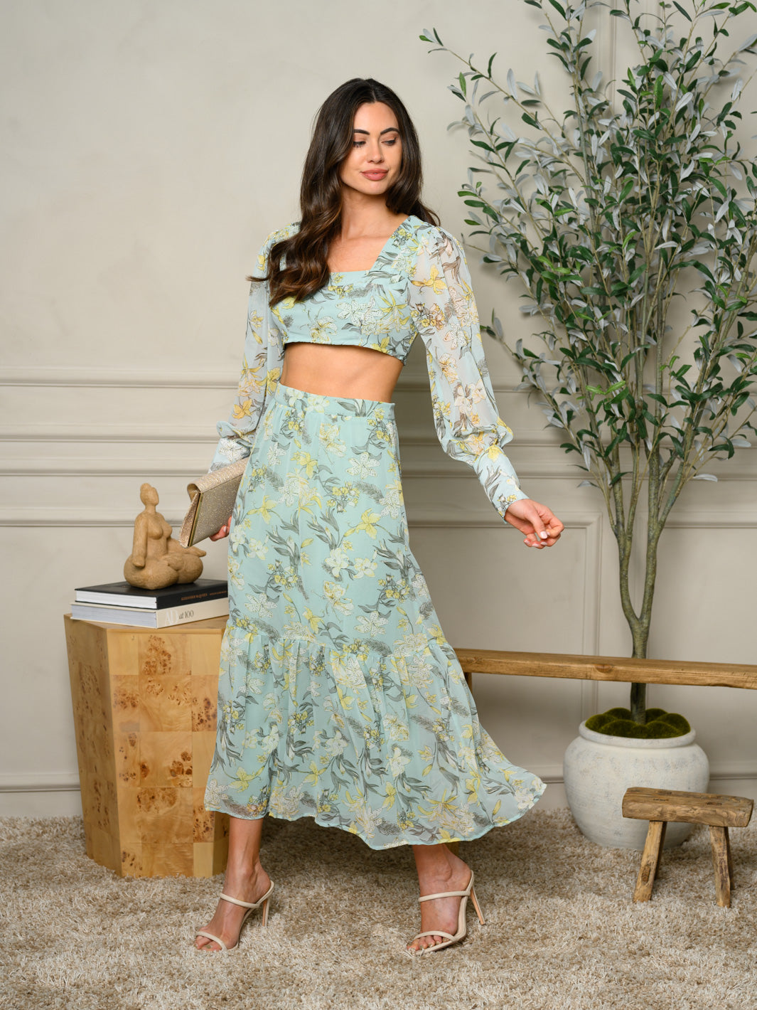 WOMEN'S 2PC. FLORAL TOP & SKIRT SET