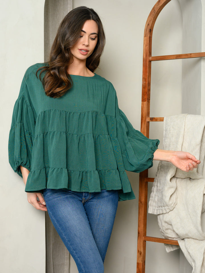 WOMEN'S 3/4 SLEEVE TIERED TUNIC TOP