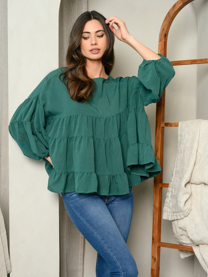 WOMEN'S 3/4 SLEEVE TIERED TUNIC TOP