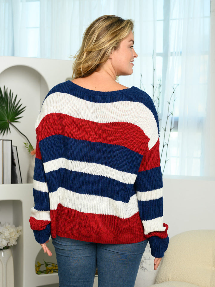 PLUS SIZE LONG SLEEVE COLORBLOCK SWEATER