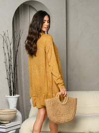 WOMEN'S LONG SLEEVE V-NECK TUNIC DITSY FLORAL PRINT MINI DRESS