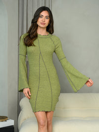 WOMEN'S LONG BELL SLEEVE BODYCON MINI DRESS