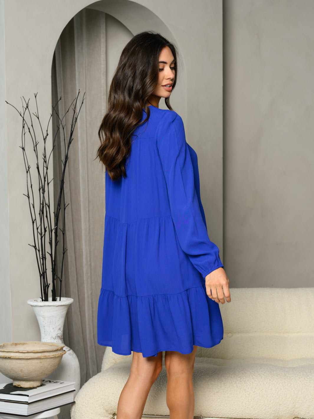 WOMEN'S LONG SLEEVE TIERED TUNIC MINI DRESS