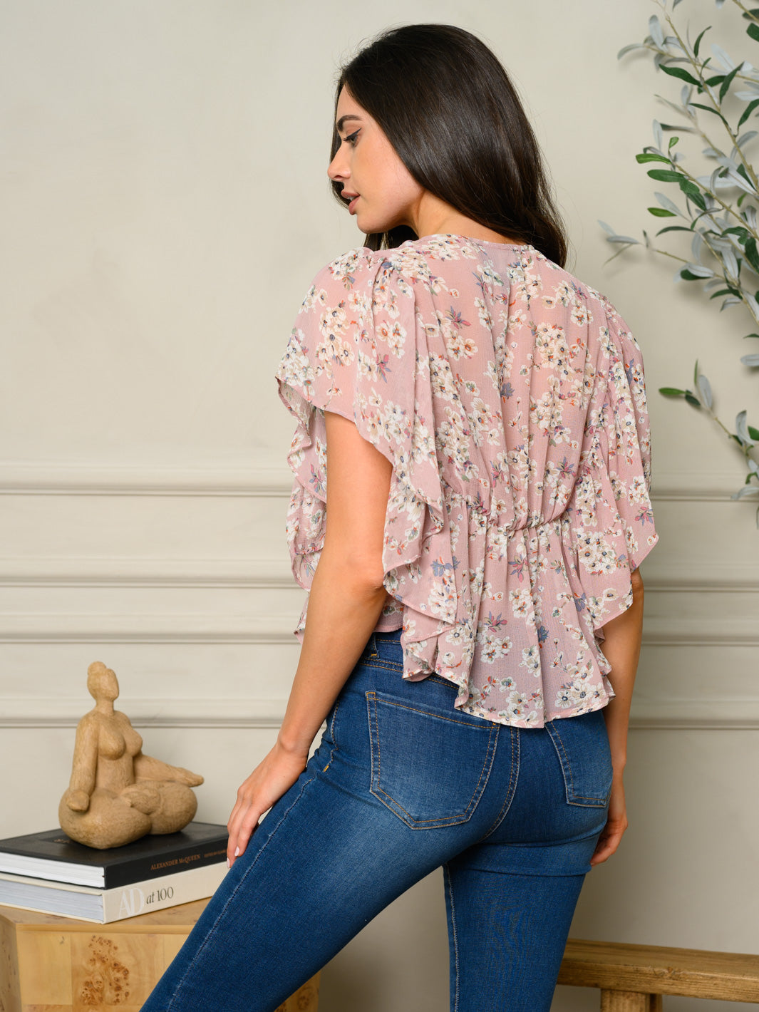WOMEN'S SHORT SLEEVE FLORAL TOP