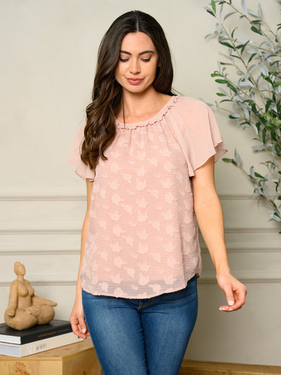WOMEN'S SHORT SLEEVE FLORAL DETAILED TOP
