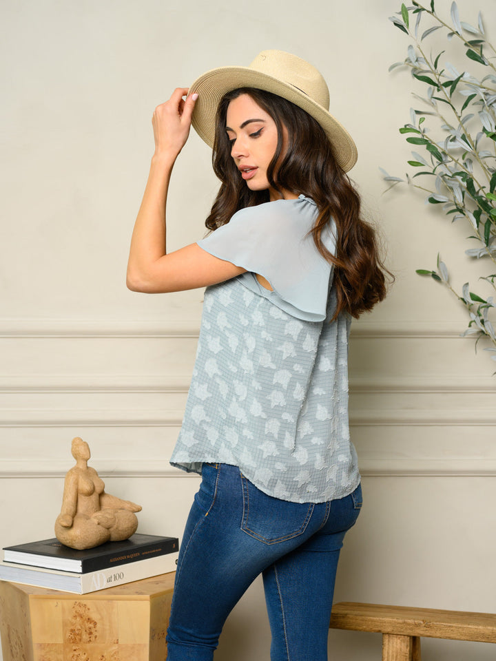WOMEN'S SHORT SLEEVE FLORAL DETAILED TOP