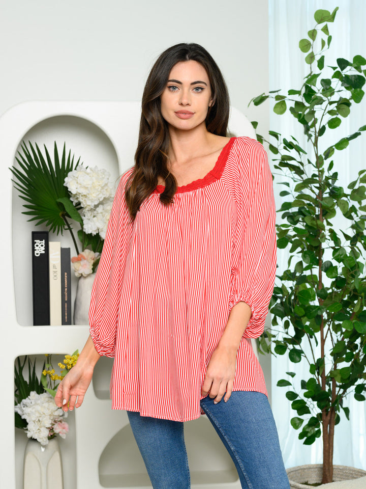 WOMEN'S 3/4SLEEVE STRIPES TUNIC TOP