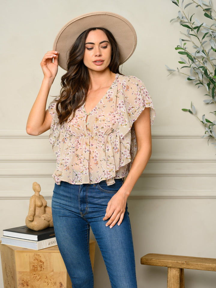 WOMEN'S SHORT SLEEVE FLORAL TOP