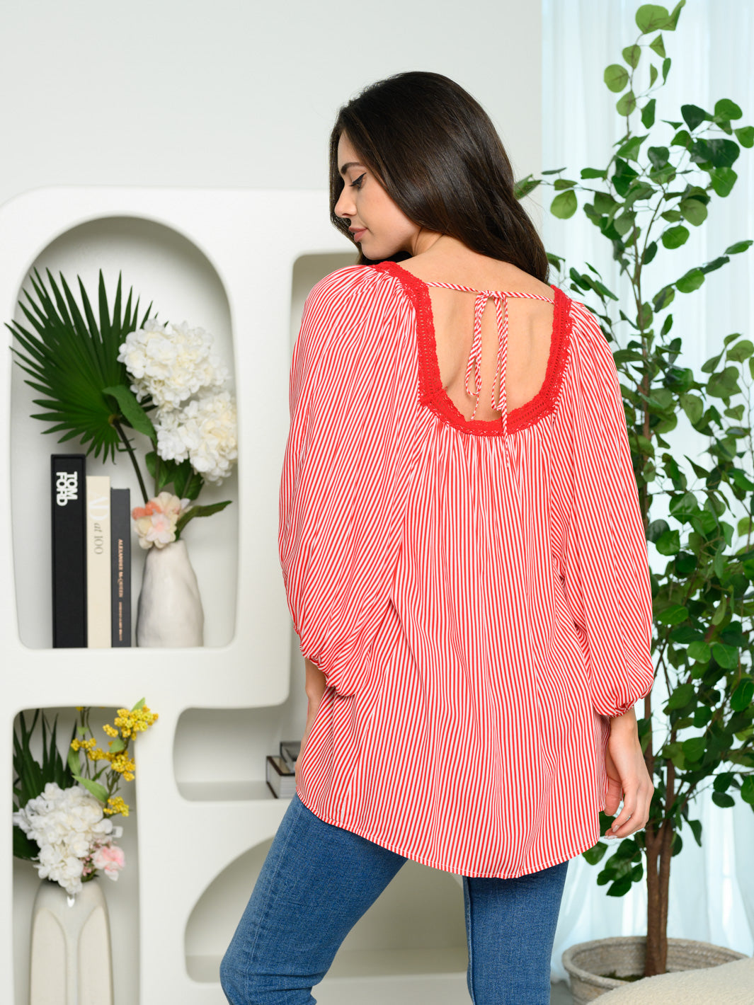 WOMEN'S 3/4SLEEVE STRIPES TUNIC TOP