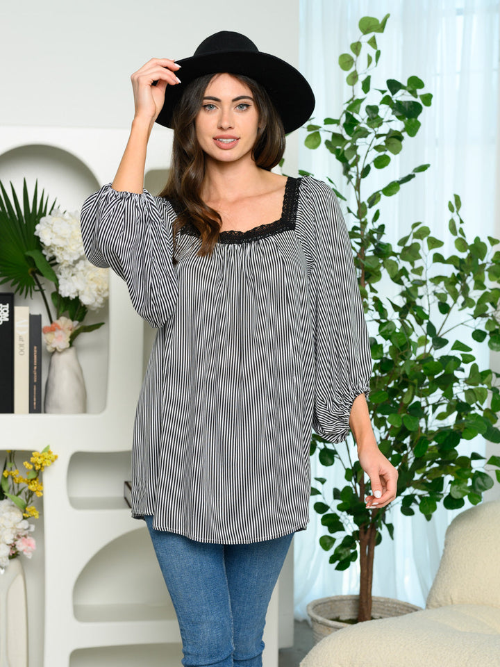 WOMEN'S 3/4SLEEVE STRIPES TUNIC TOP